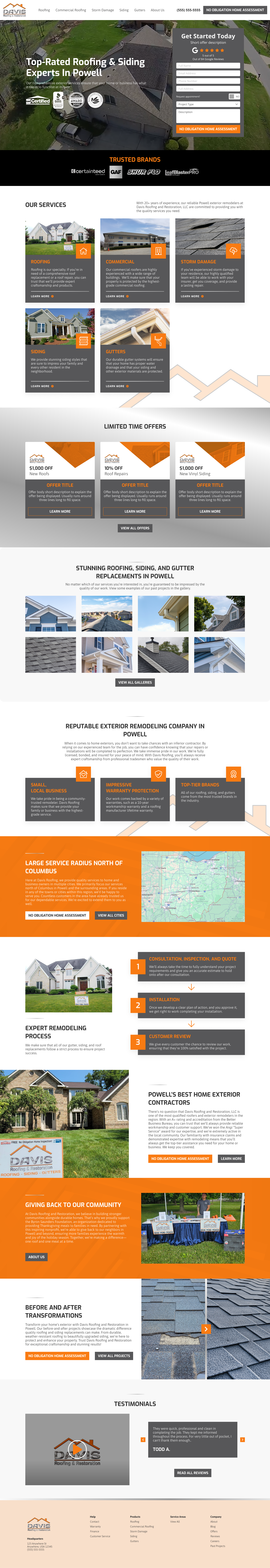 Roofing and restoration homepage design